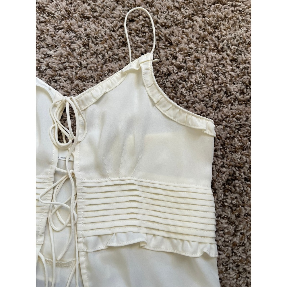 OAK + FORT Cream Ruffle Tiered Maxi Dress XXS Tie Front Coquette Cottagecore - Picture 14 of 14